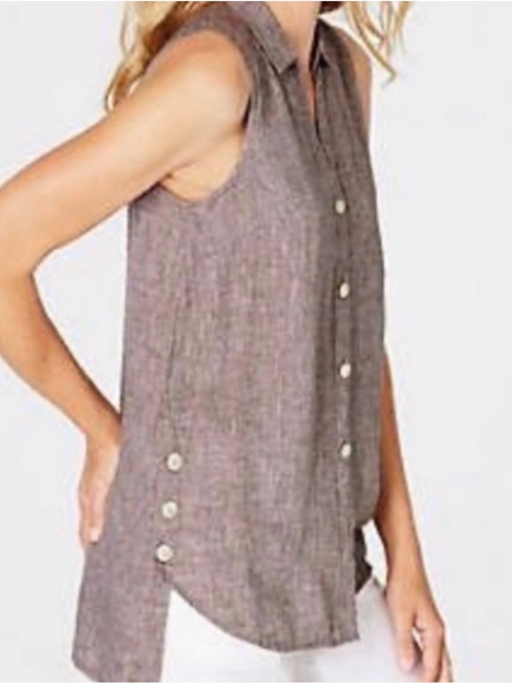 J. Jill Love Linen Sleeveless Button-Front Tank Tunic in Taupe